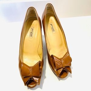 Paul Green Caramel Peep-Toe Parent Leather Pumps